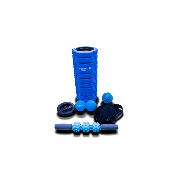 Beyond RX Gear - Foam Roller. They come complete with a High density foam roller, a peanut roller, a spiked ball for deeper work, a quad roller and two straps that assist you with your mobility work.